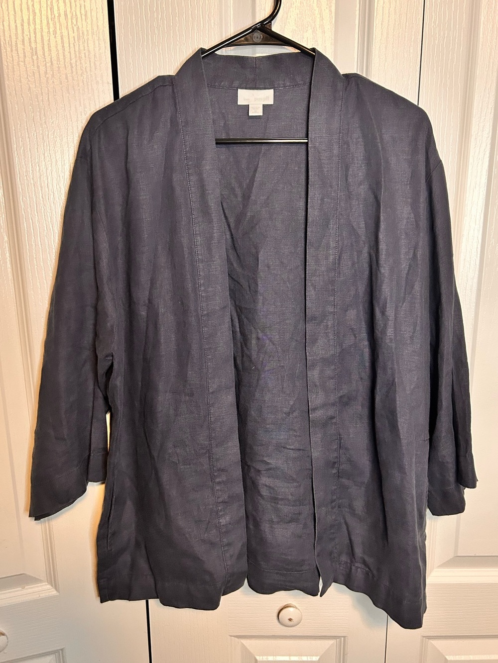 Pure Jill Blue Linen Open Front Jacket Women Navy Size M Petite Minimalist